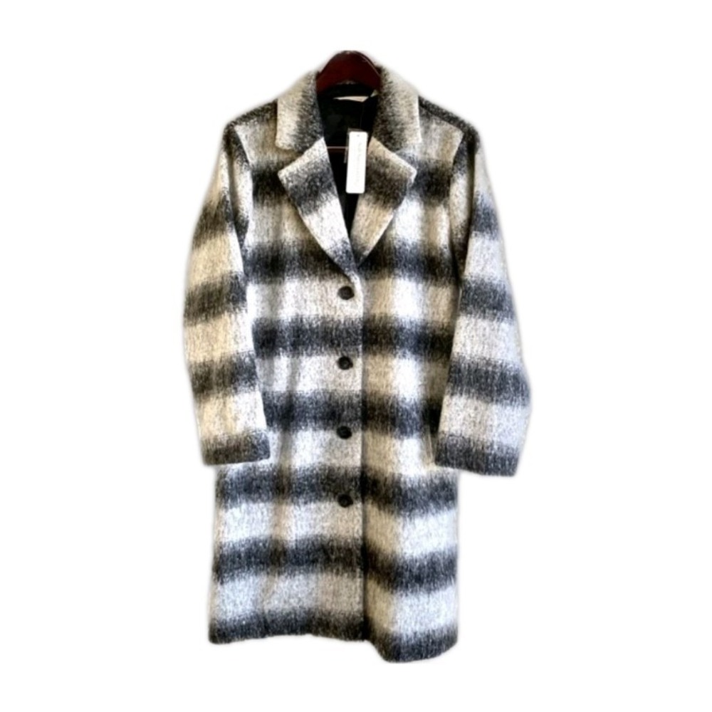 Soft Surroundings Coat Womens M Striped Maxwell Wool Blend Gray Mid length